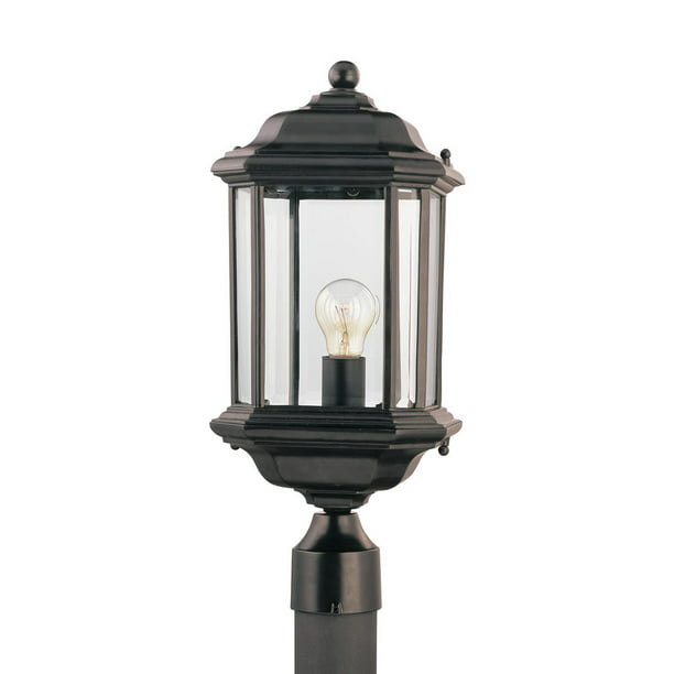 Sea Gull Lighting 82029-12 Kent One-Light Outdoor Post Lantern with Clear Beveled Glass Panels Black Finish 
